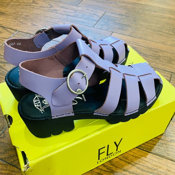 Fly London Purple Leather 90s Platform Sandals - Picture 8 of 15